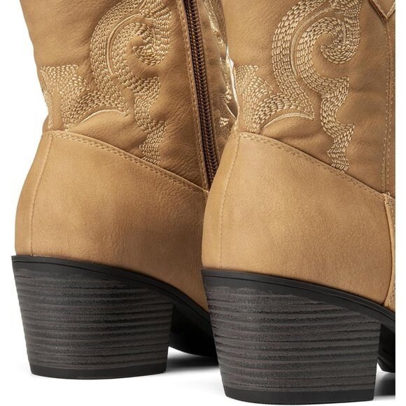 DREAM PAIRS Ankle Boots Women's Tan Leather Fashion Low chunky Heel Round Toe - Picture 3 of 7